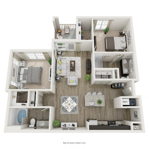 Floor plan for 2 beds, 2 baths, 1168 sqft